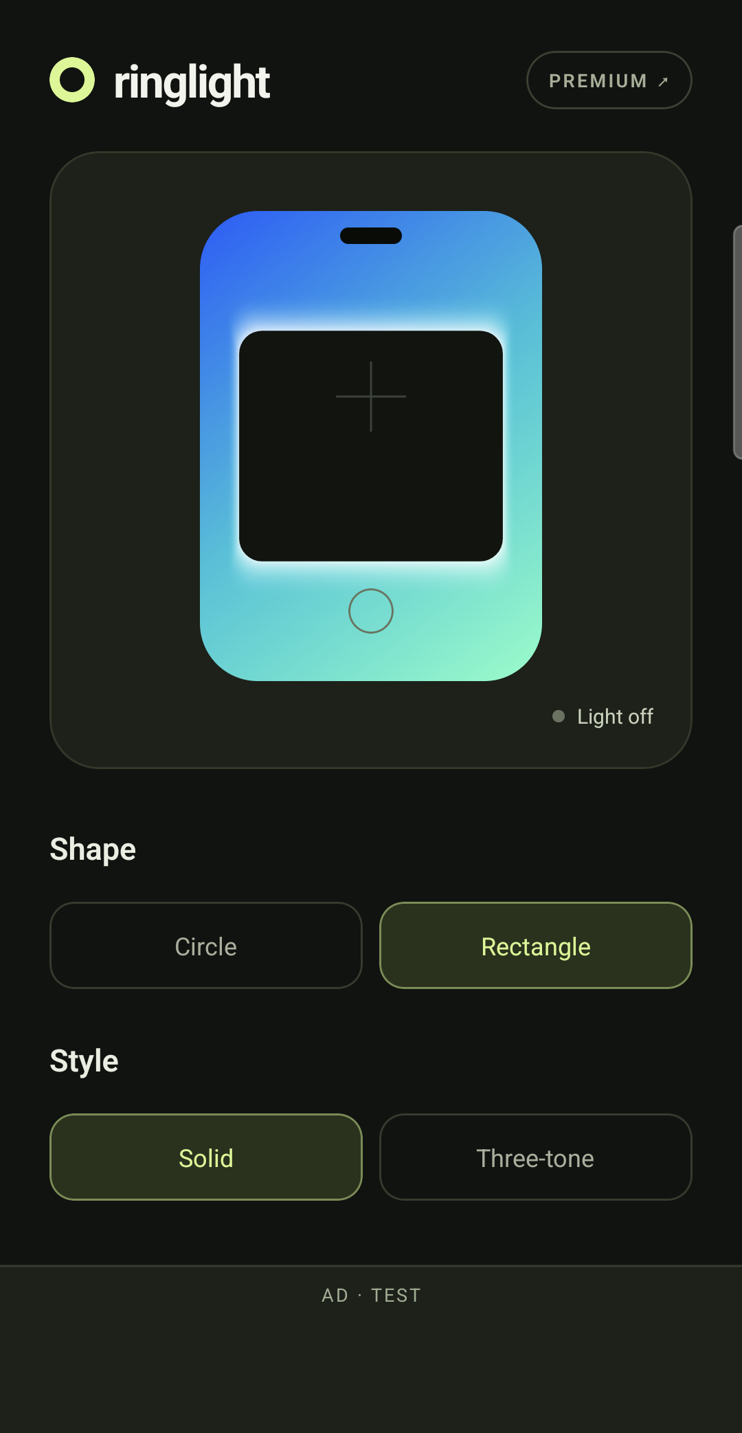 Ringlight Android interface